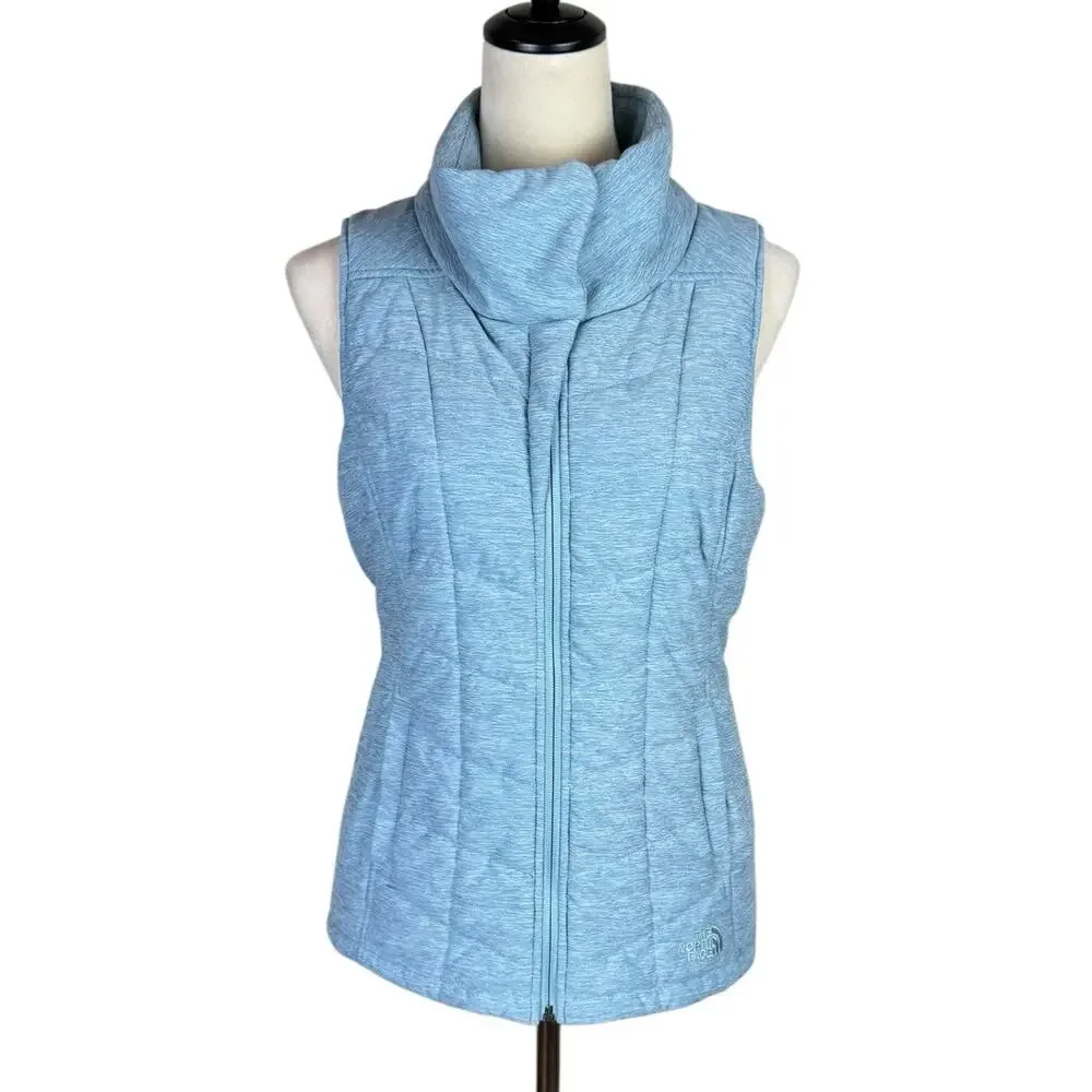 The North Face Women's Heather Blue Zip Up Performance Pseudio Puffer Vest